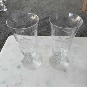 Floral Etched Clear Glass Goblets
